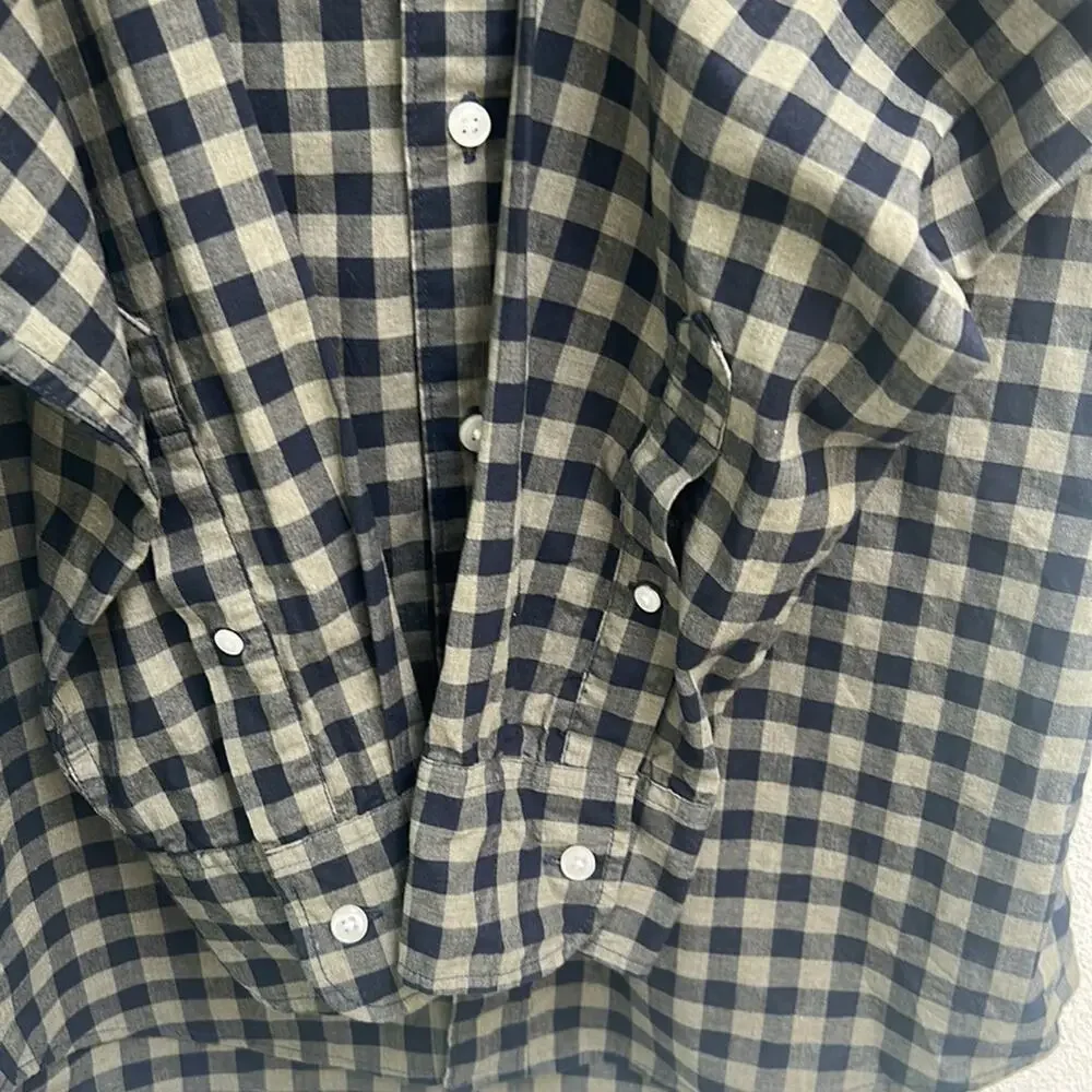 J Crew Slim Fit Stretch Secret Watch Button Down Shirt Navy Olive Plaid Small